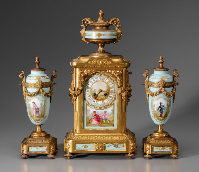 Appraisal: Louis XVI Style Clock and Garniture clock with urn pediment