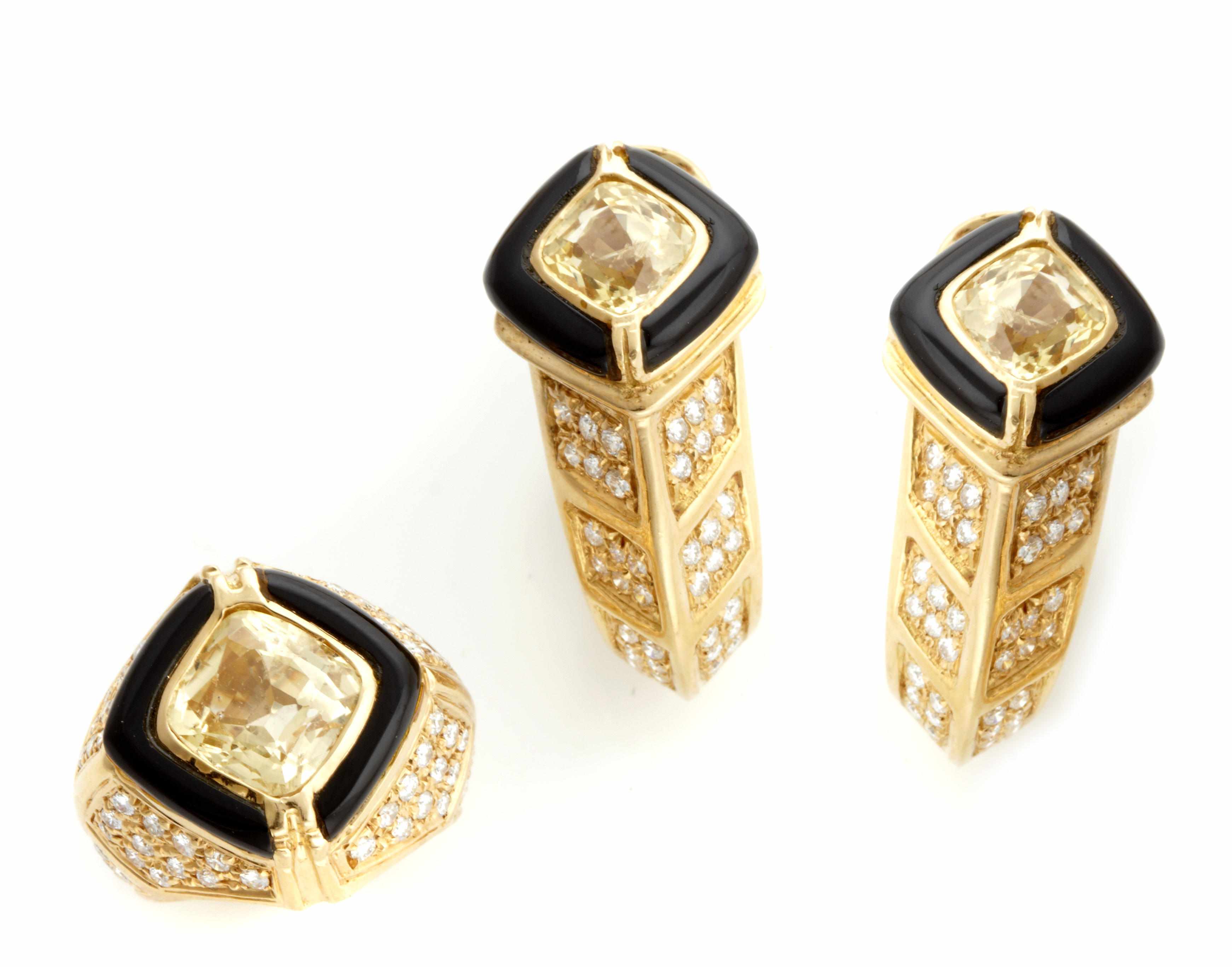 Appraisal: A yellow sapphire diamond black onyx and k gold jewelry