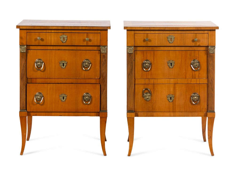 Appraisal: A Pair of Continental Bronze Mounted Birch Side Tables A