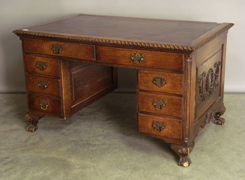 Appraisal: Chippendale style oak partners desk h w d