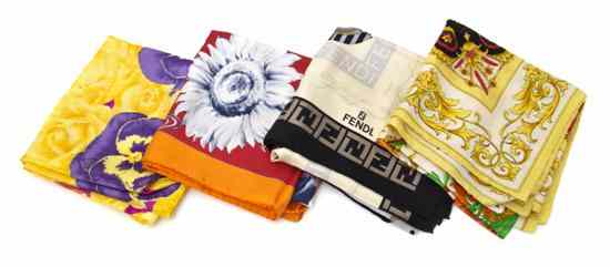 Appraisal: A Group of Four Silk Scarves including examples by Fendi