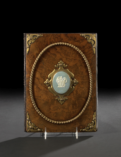 Appraisal: English Wedgwood Blue Papier-Mache- and Gilt-Brass-Mounted Burlwood Desk Folio third