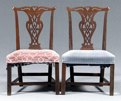 Appraisal: Pair Chippendale mahogany side chairs heart pierced serpentine crest rail