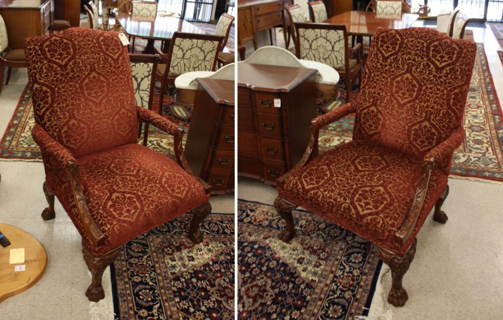 Appraisal: PAIR OF GEORGIAN STYLE LIBRARY ARMCHAIRS 'Historic Natchez Collection '