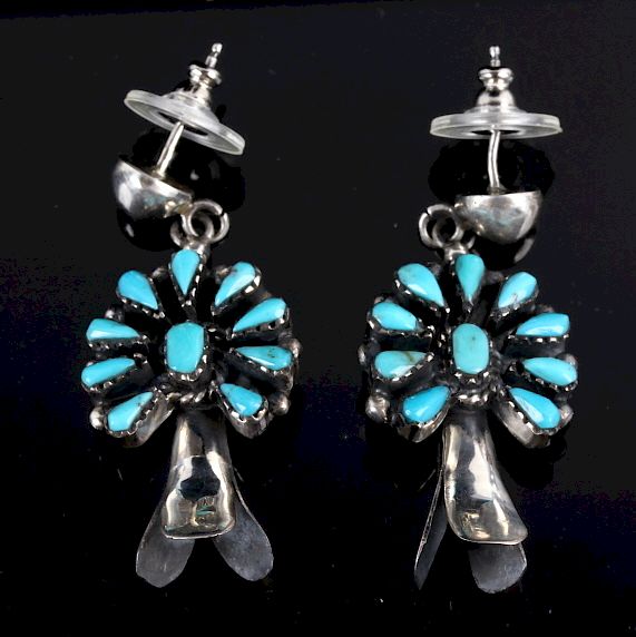 Appraisal: Navajo Turquoise Floral Earrings Included in this lot we have