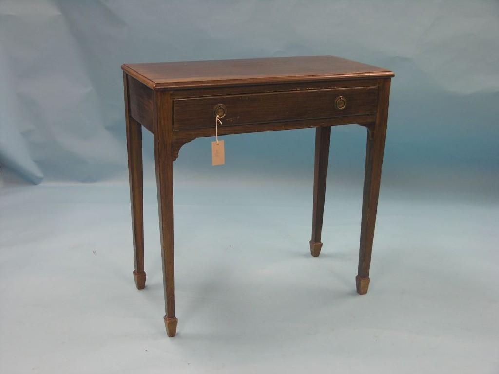 Appraisal: A mahogany side table with single drawer brass ring handles