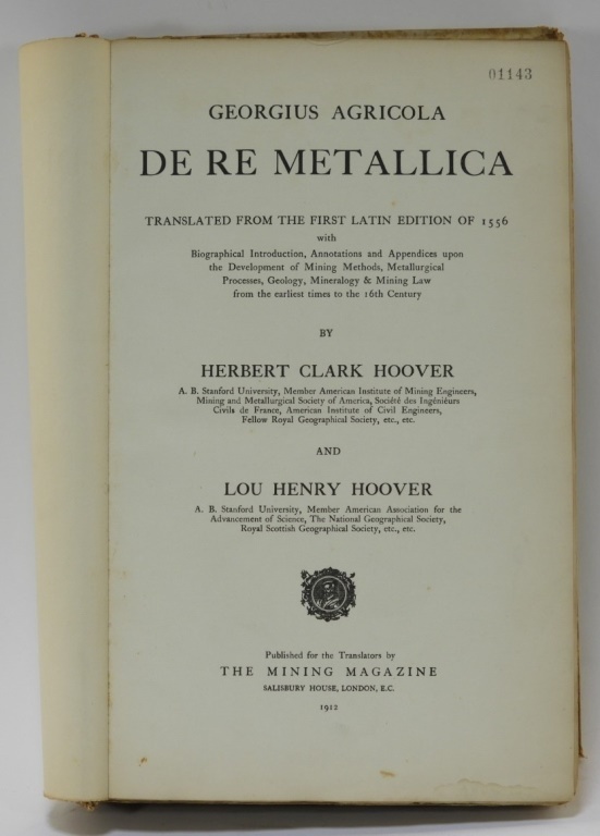 Appraisal: HERBERT HOOVER TRANS AGRICOLA DE RE METALLICA United States Dated