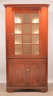 Appraisal: PA Federal Softwood Two Part Corner Cupboard Pennsylvania Federal Softwood