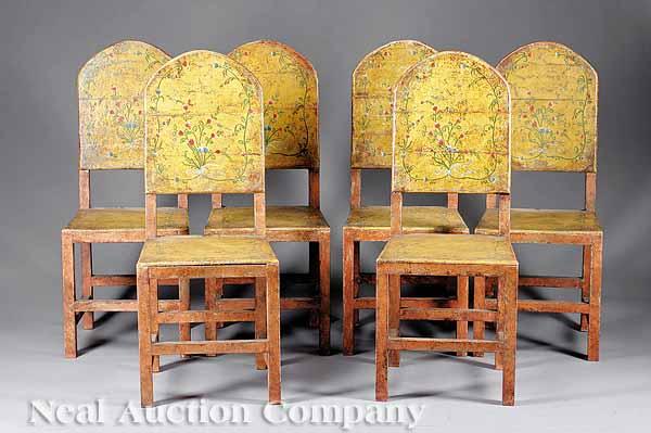 Appraisal: A Set of Six Antique Continental Painted Dining Chairs each