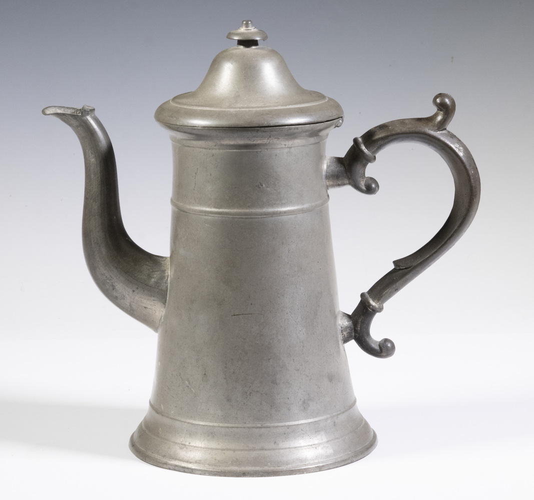 Appraisal: JOHN MUNSON PEWTER COFFEEPOT Mid- th c Pewter Lighthouse Form