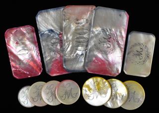 Appraisal: Set of Mother of Pearl Gambling Chips American ca Initialed