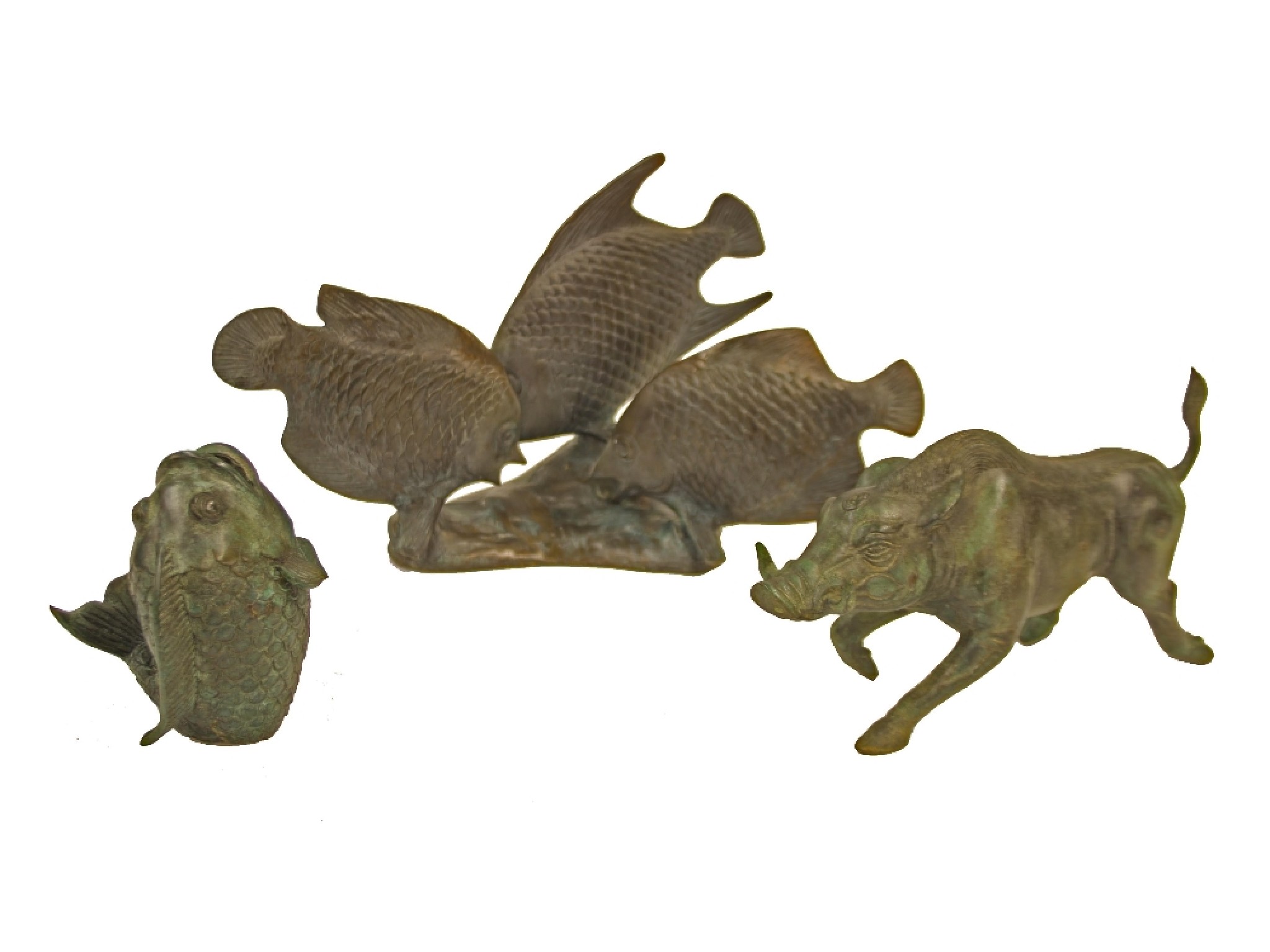 Appraisal: Collection of patinated bronze figures to include a warthog and