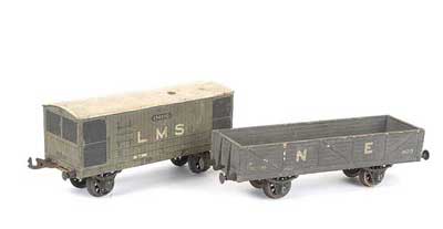 Appraisal: Bassett-Lowke wooden bodied Wagons consisting of LMS -wheeled Brake Van