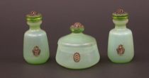 Appraisal: Fry Green Glass Dresser Set Jade green dresser set by