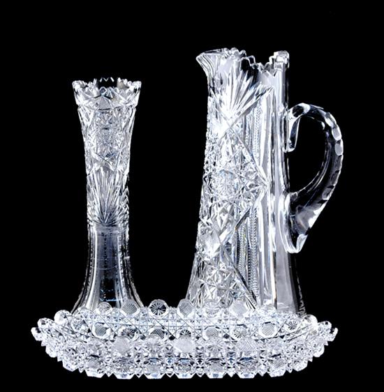 Appraisal: Cut glass table articles vase H pitcher H and celery