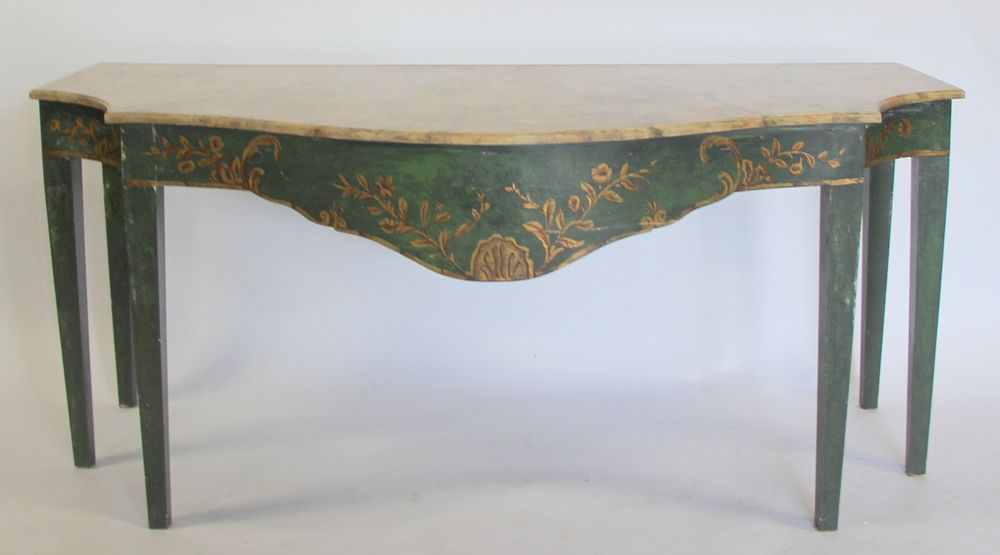 Appraisal: Antique Paint Decorated Demilune Console Table With Faux Finished Top