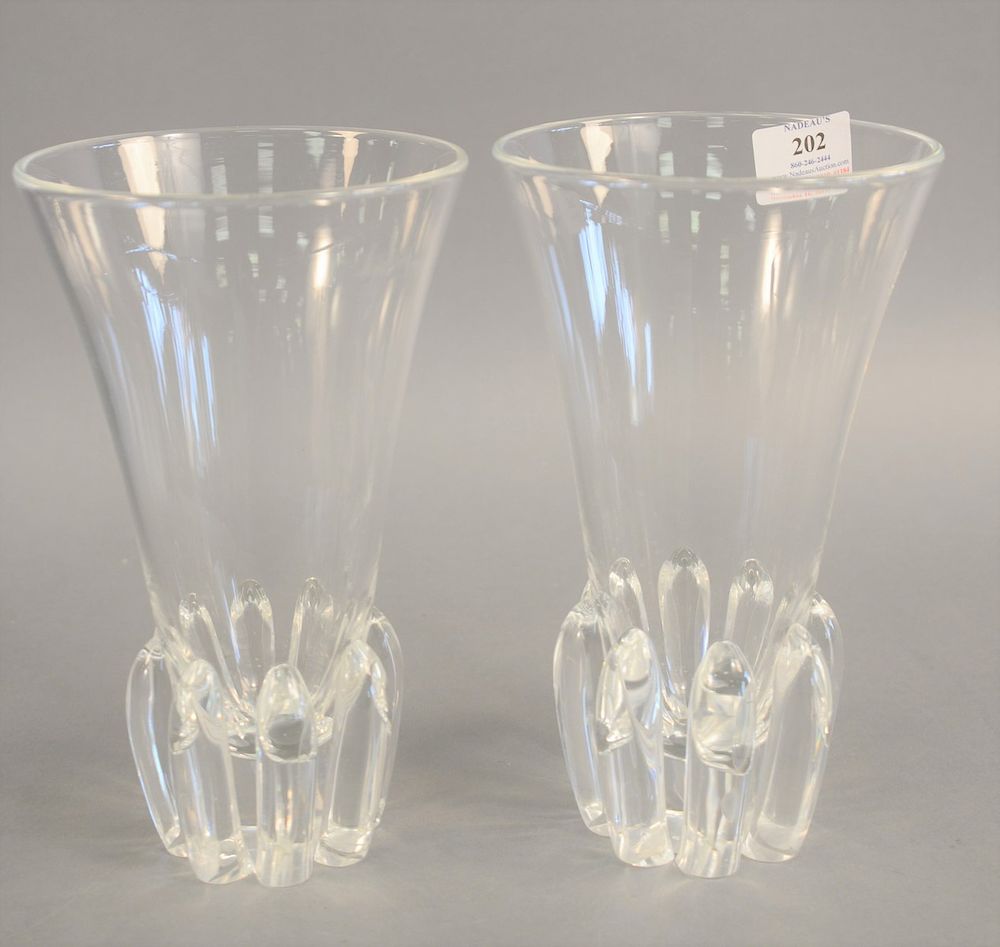 Appraisal: Pair of George Thompson for Steuben Lotus Flower vases clear