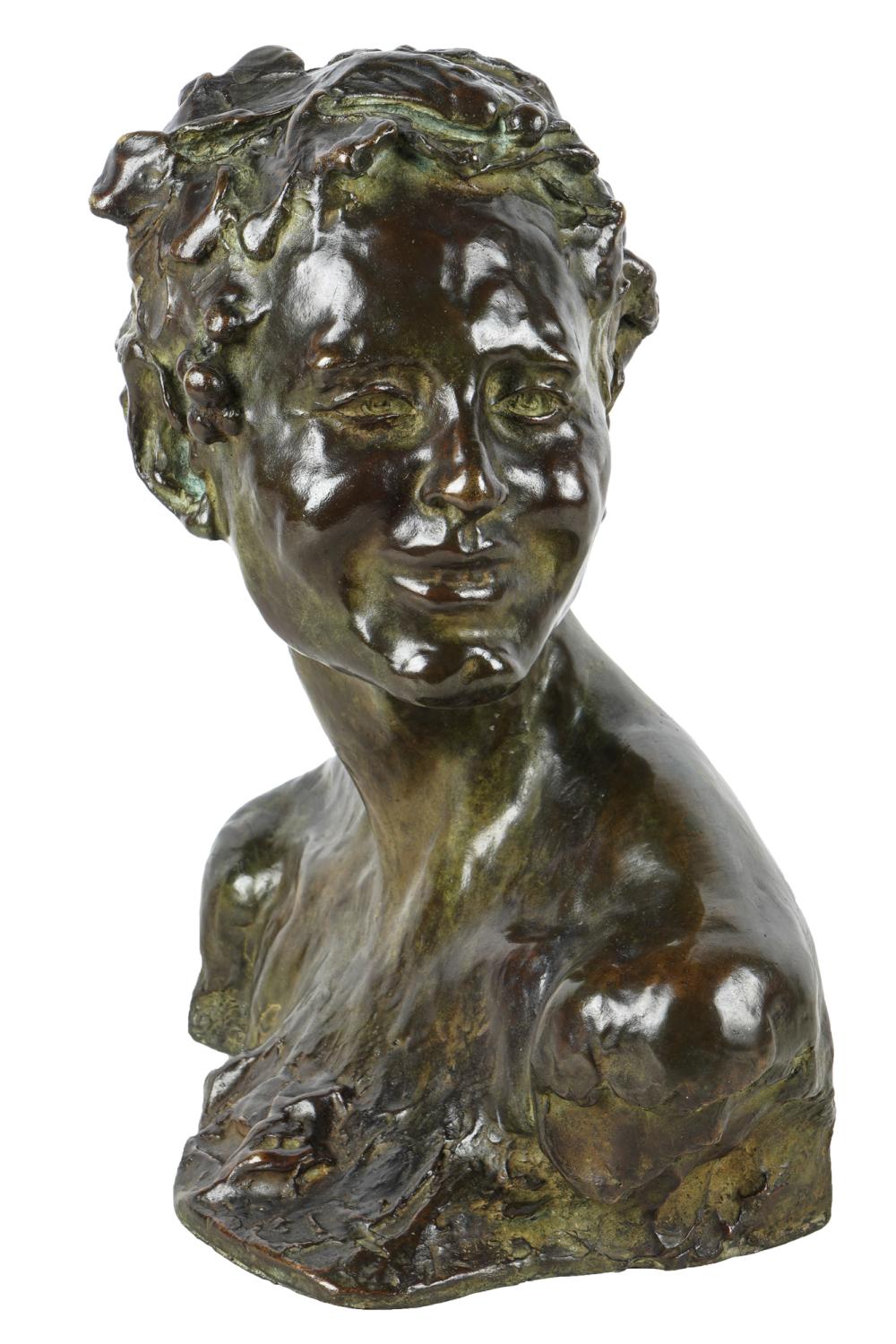 Appraisal: ALFREDO PINA - HEAD OF BACCHUS patinated bronze signed A