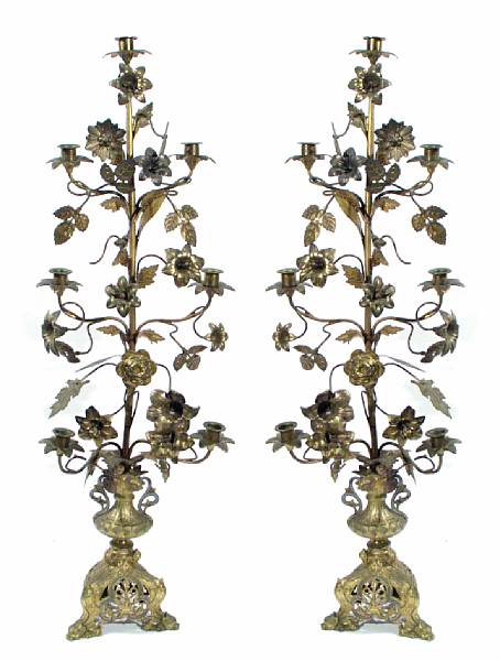 Appraisal: A pair of French Gothic Revival gilt brass and enamel