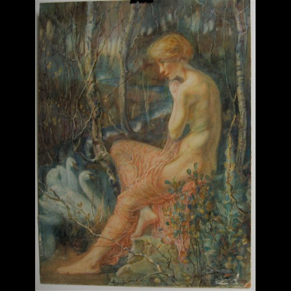 Appraisal: INDISTINCTLY SIGNED LOWER RIGHT SEMI NUDE AND SWANS WATERCOLOUR UNFRAMED