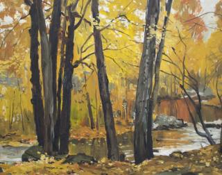 Appraisal: George Cherepov - Autumnal wooded New England landscape Oil Canvas