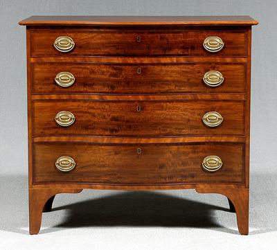 Appraisal: Fine New England Federal chest serpentine with highly figured mahogany