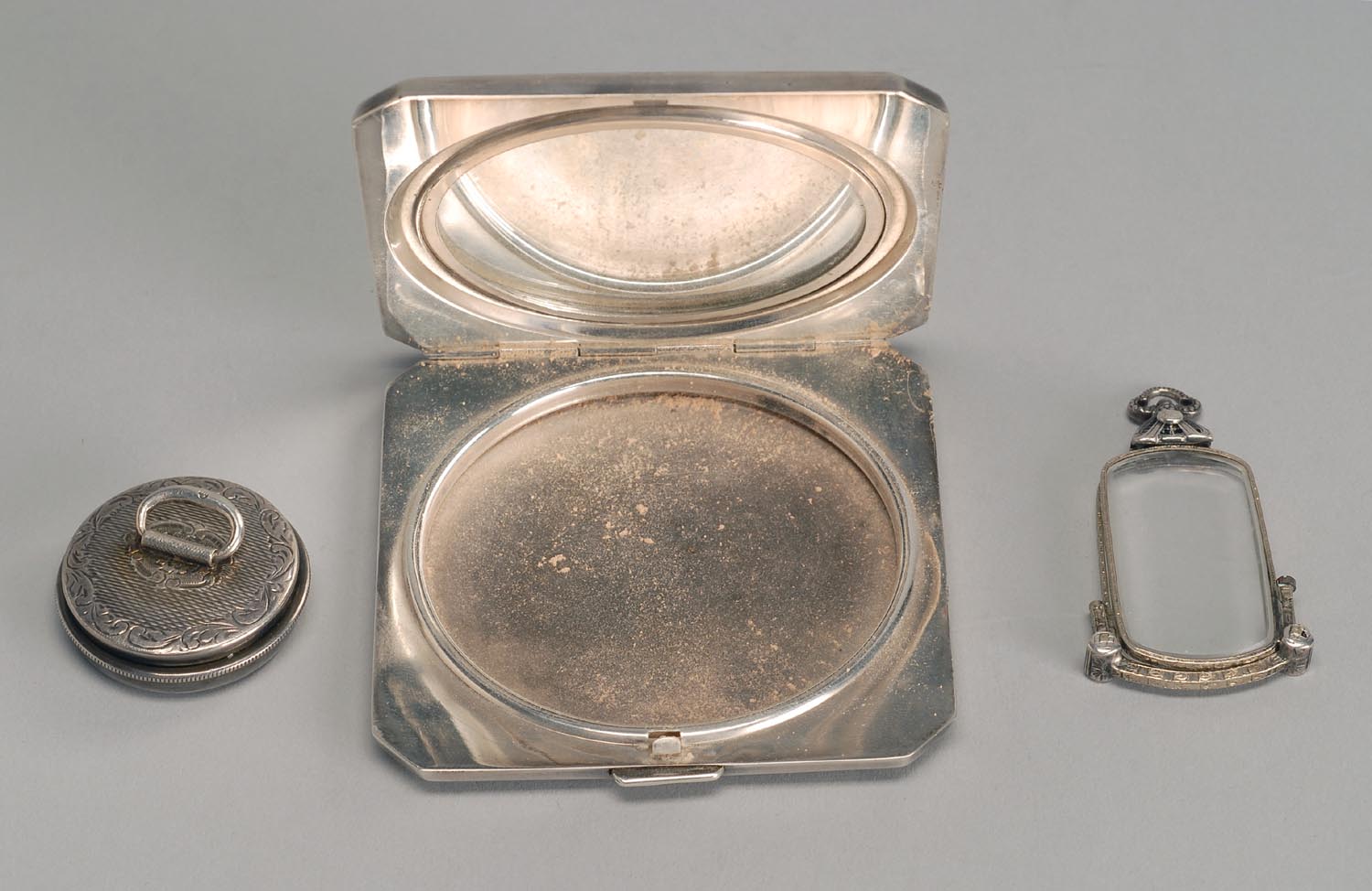 Appraisal: THREE PIECES OF STERLING SILVER AND SILVER PLATE a sterling