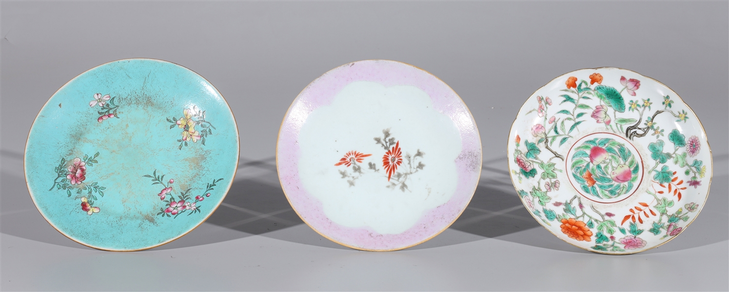 Appraisal: Group of three various Chinese enameled porcelain dishes H x