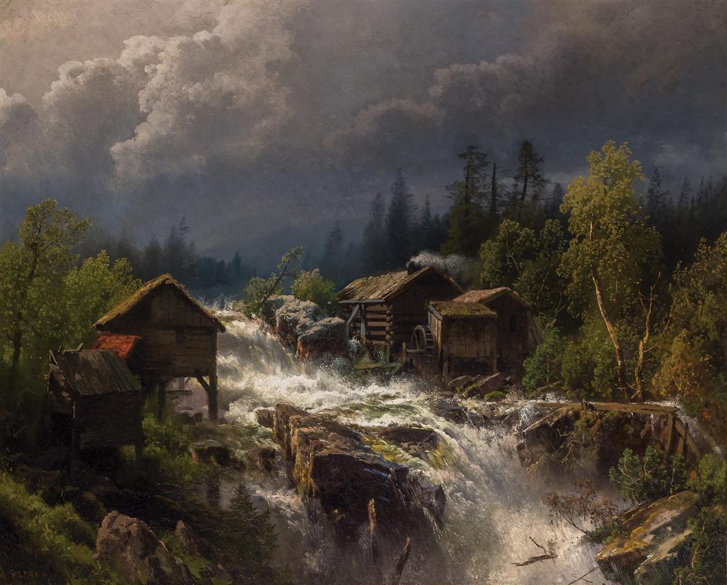 Appraisal: HERMANN HERZOG American German - Squall Over the Old Mill