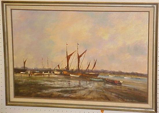 Appraisal: Sheldon Smith th C oil on canvas sailing ships and