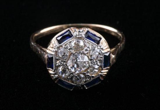 Appraisal: ART DECO PLATINUM YELLOW GOLD DIAMOND AND SAPPHIRE RING old