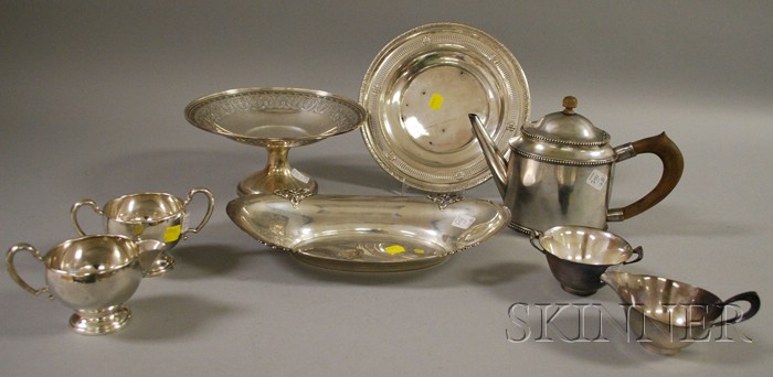 Appraisal: Eight Silver Table and Serving Items a Continental silver teapot