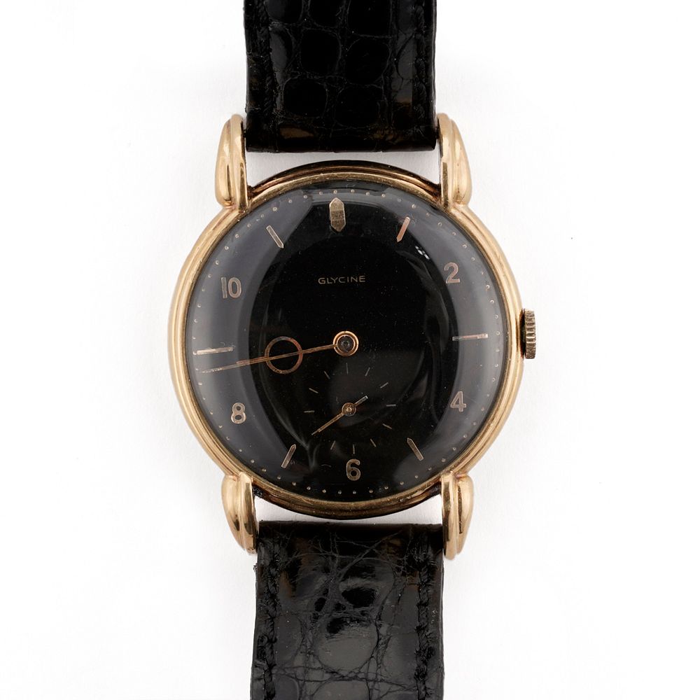 Appraisal: Glycine K Gold Black Dial Wristwatch Glycine Watch Switzerland K