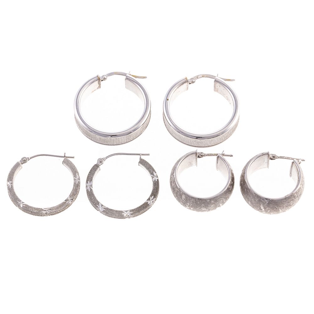 Appraisal: A Trio of Hoop Earrings in K K White Gold