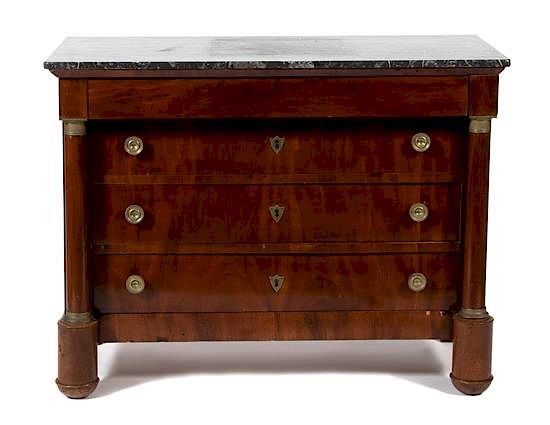 Appraisal: A French Empire Style Mahogany Marble Top Chest Height x