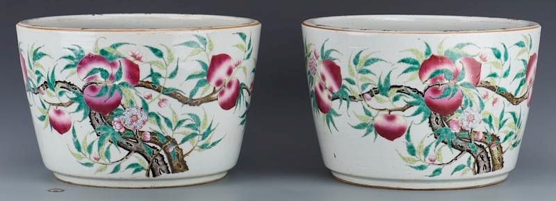 Appraisal: Pair Qing Jardineres Pair of Chinese Famille Rose porcelain jardinieres