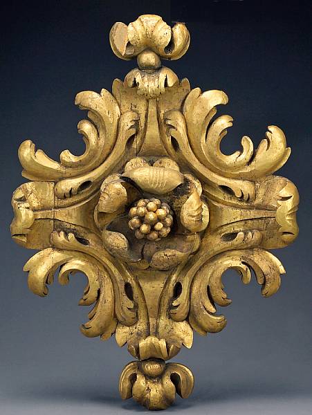 Appraisal: A Baroque style giltwood cartouche ornament th century The leafy