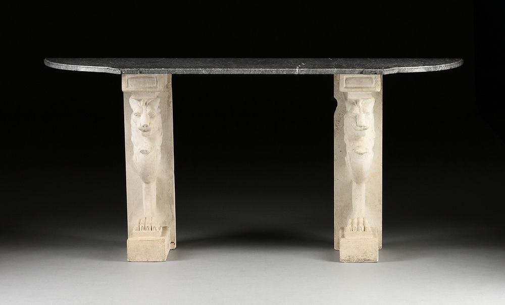 Appraisal: A LONG FRENCH NEO-GREC STYLE MARBLE TOPPED AND CAST STONE