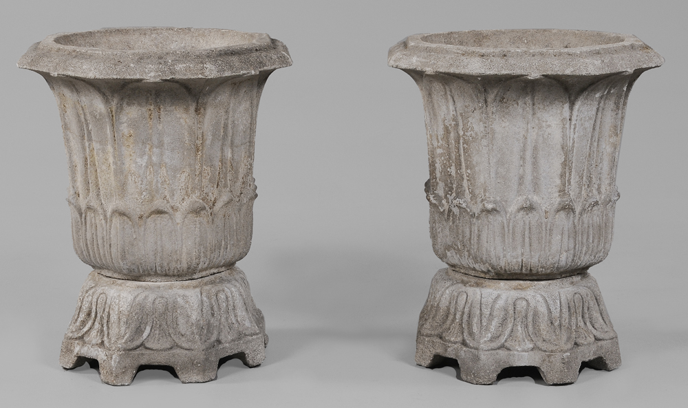 Appraisal: Pair Cast Stone Garden Urns th century each cast stone