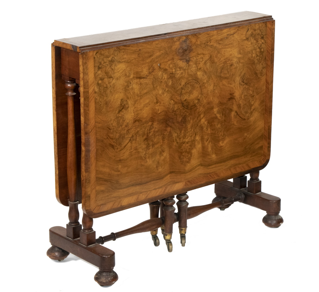 Appraisal: BURLWOOD DROP LEAF TABLE English Rectangular Table with burl veneered