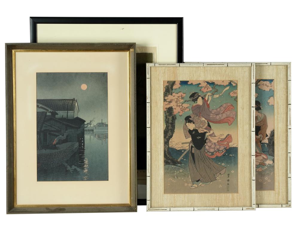 Appraisal: FOUR ASSORTED WOODBLOCK PRINTSthe first Yoshio Kanamori x inches x