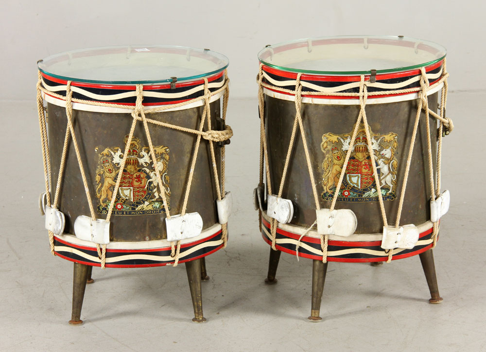 Appraisal: - Pair Drum-Form Side Tables Pair of drum form side