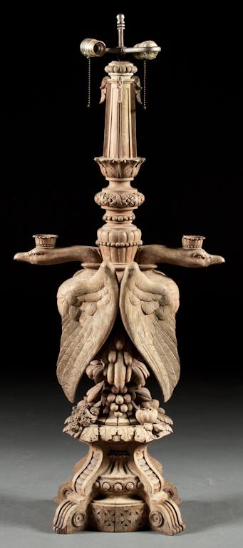 Appraisal: A Continental carved wood lamp late th early th century