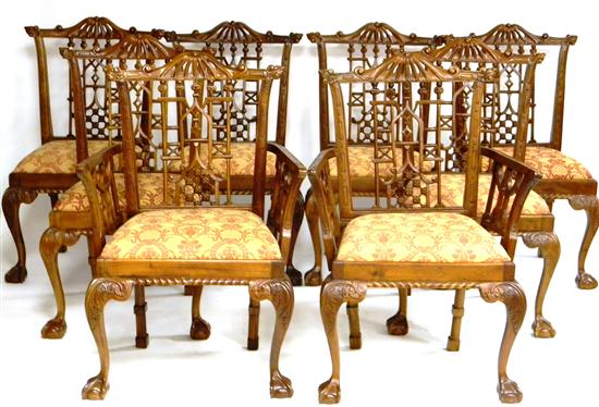 Appraisal: Eight Chinese Chippendale style chairs pierced latticework splat carved crest