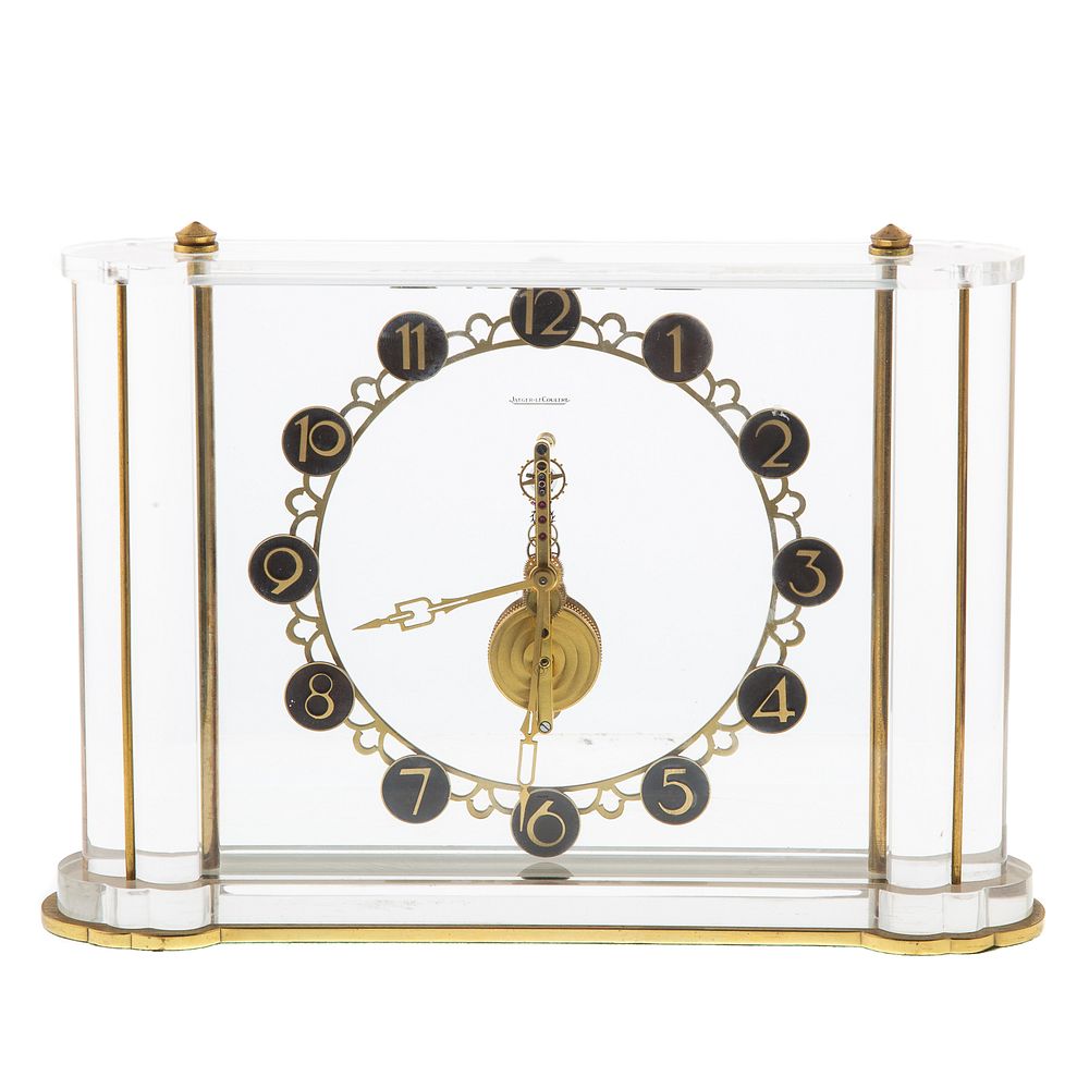 Appraisal: Jaeger-LeCoultre Lucite Desk Clock Having brass or gilt metal works