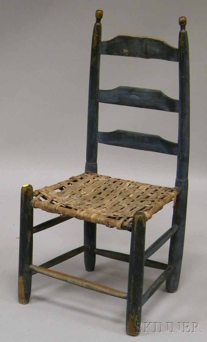 Appraisal: Blue-painted Wooden Ladder-back Side Chair with Woven Splint Seat