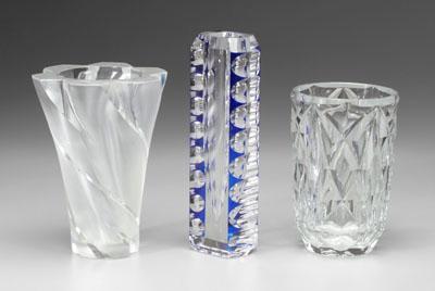 Appraisal: Three art glass vases one Baccarat with paneled diamond decoration