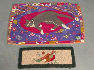 Appraisal: Hooked rug of a cat x together with a bird