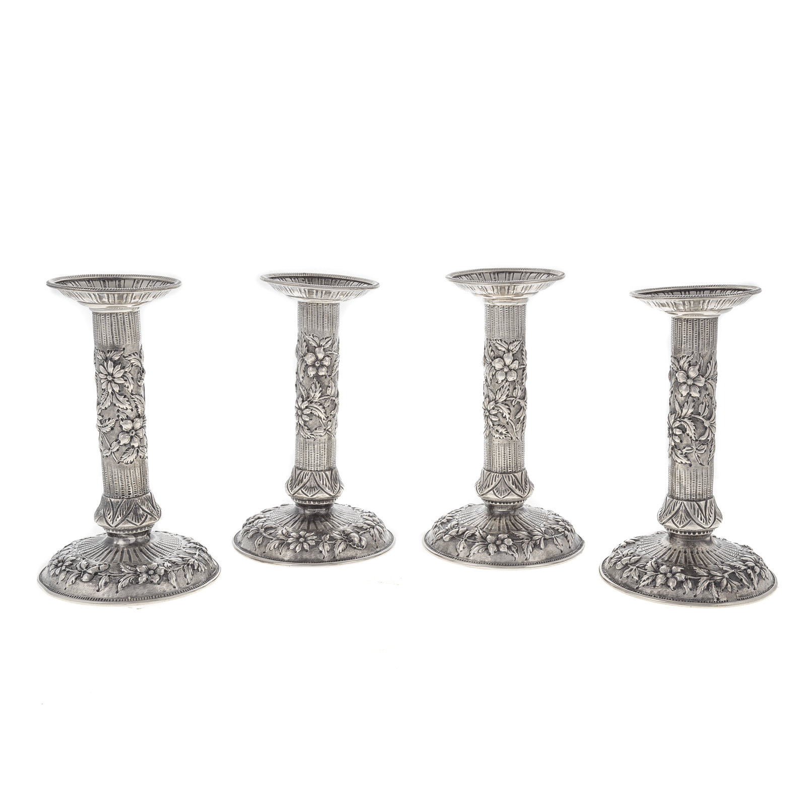 Appraisal: FOUR S KIRK SON CO STERLING REPOUSSE CANDLESTICKS Model weighted