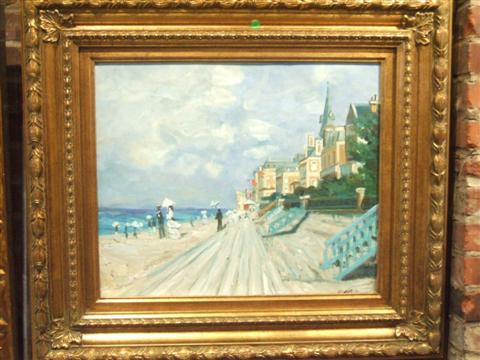 Appraisal: IN THE MANNER OF MONET BOARDWALK AT THE BEACH TROUVILLE